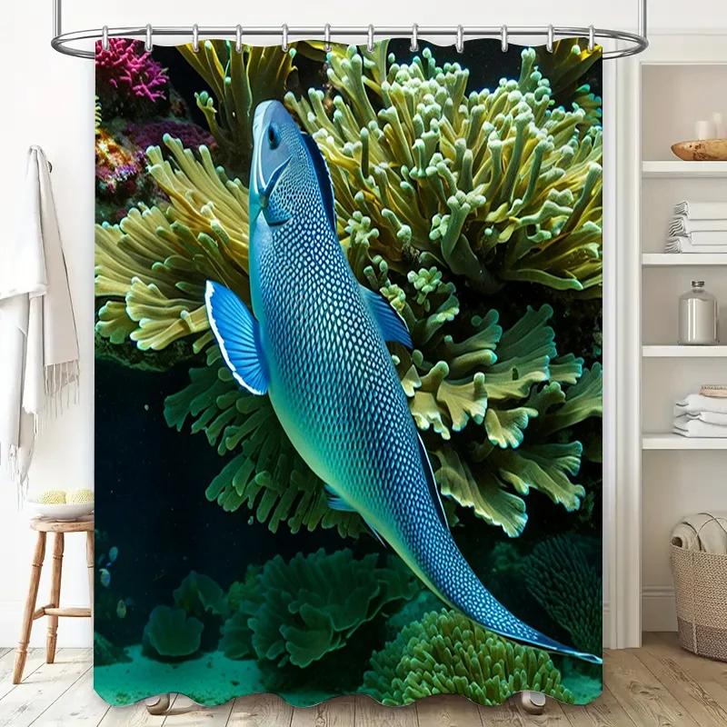 Blauer Fisch Korallenriff Duschvorhang 3D-Druck Wasserdicht Wohnkultur Badezimmer-Einsatz Optionen für Modernes Badezimmer
