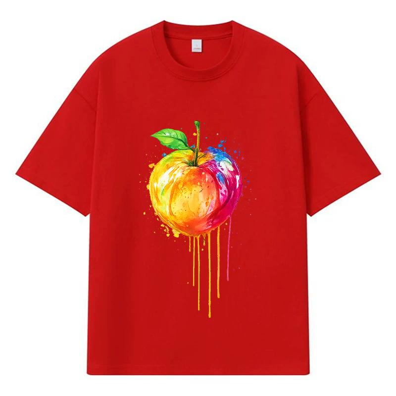 2026 Apple Pattern Streetwear Y2k Harajuku Men Women Clothes 100% Cotton T Shirt Casual Oversized Summer Men T-shirt