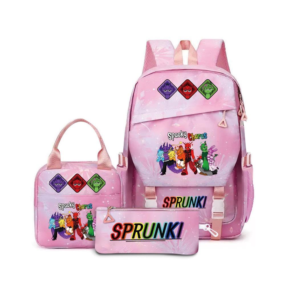 Around the box, elementary school bag sprunki cartoon backpack three-piece set D
