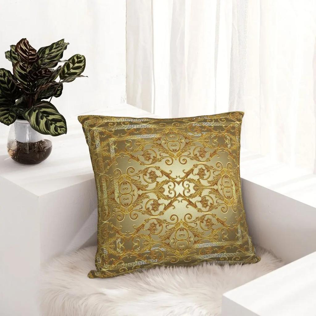 Greek Key Golden Baroque Style Pillowcase Double-sided Printing Cushion Cover Decorative Throw Pillow Case Cover Home Square