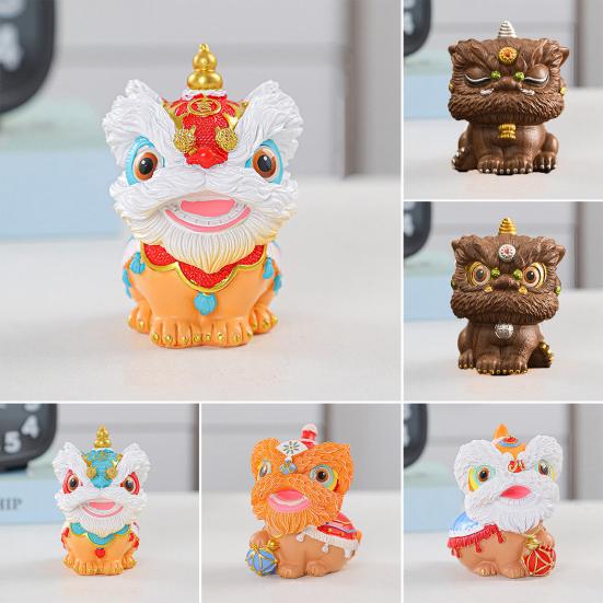 Chinese Style Lion Figurine Cartoon Guardian Lion Resin Statue Home Office Feng Shui Decoration Ornament Holiday Housewarming Gift