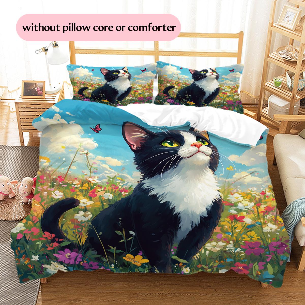 

Beautiful Cow Cat Pattern Bedding Home Decoration Birthday Gift (1 * duvet cover + 2 * pillowcase, without core) 135x200cm