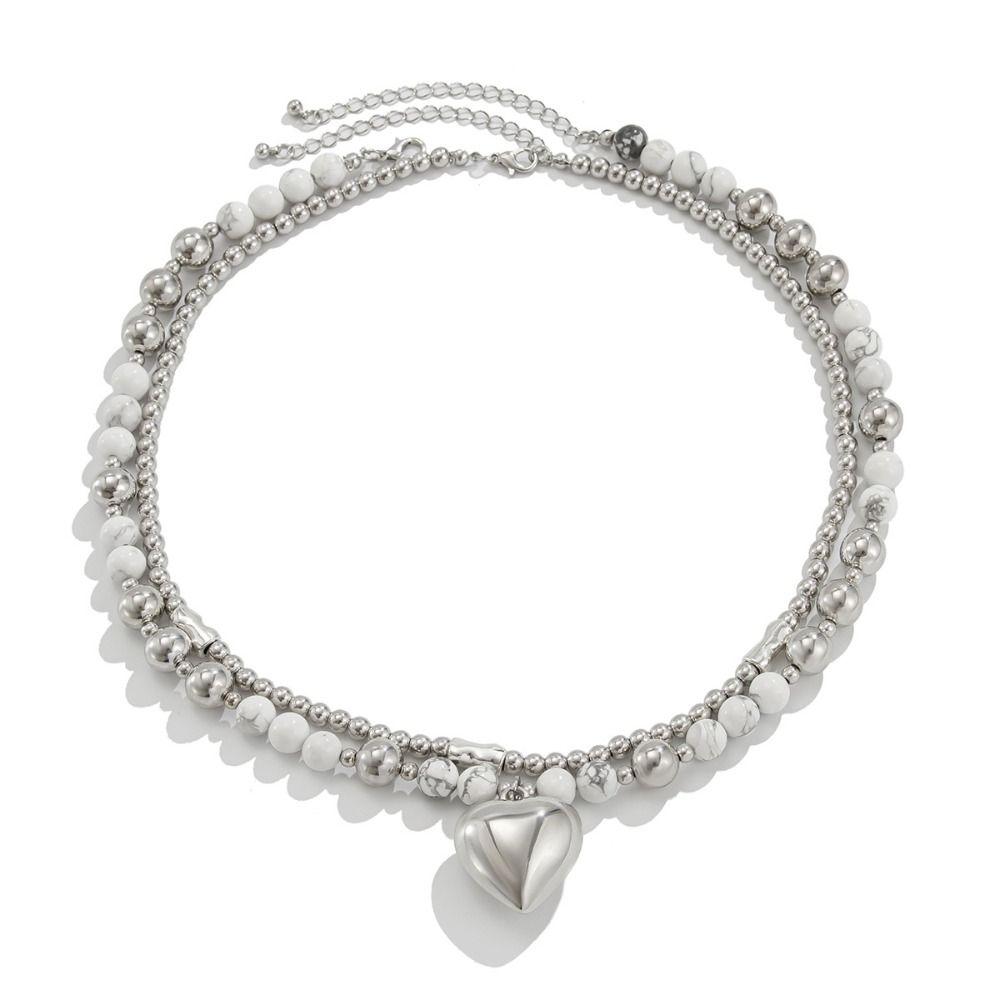 Handchain Heart-shaped Pearl Necklace Handmade Retro Beads Necklace  Jewelry Accessories