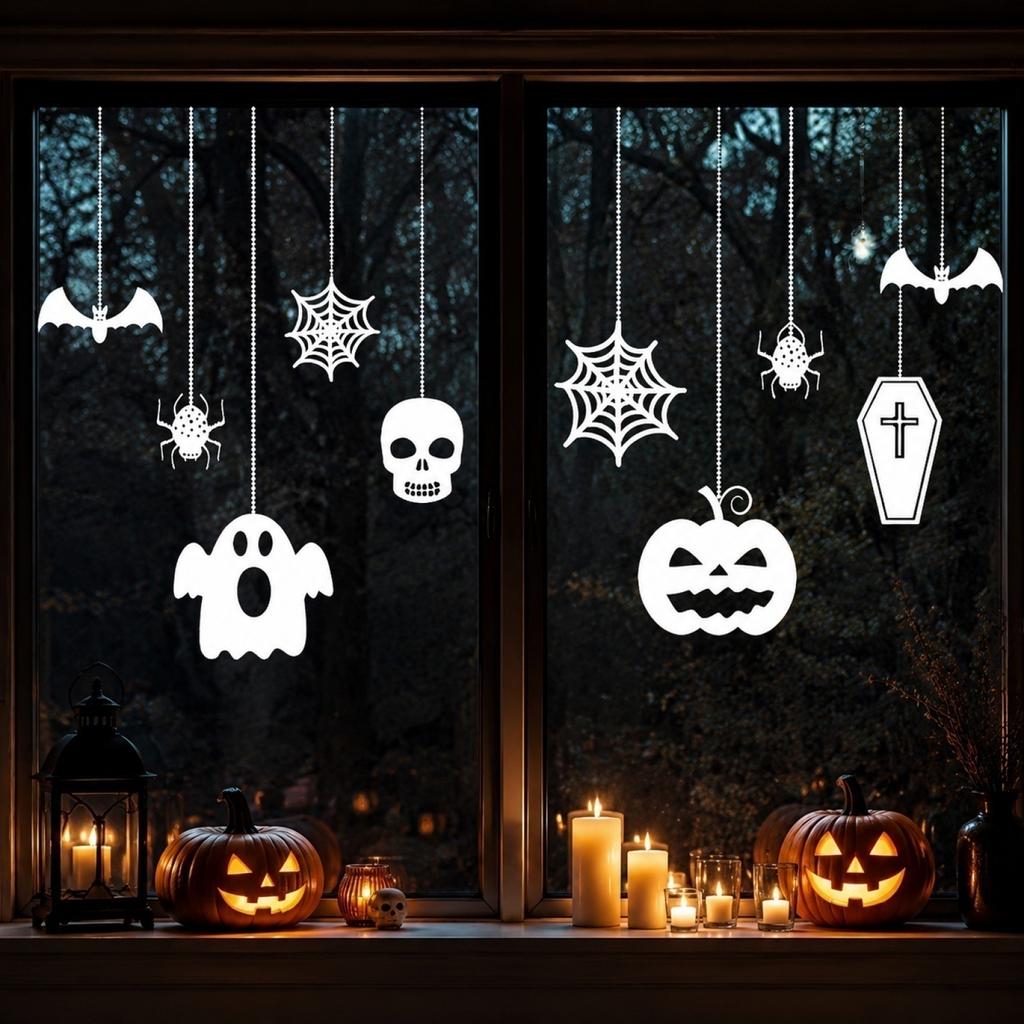 Removable Halloween Static Cling Window Stickers Ghost Pumpkin Bat Spider Web Decals for Glass Door and Window Decoration