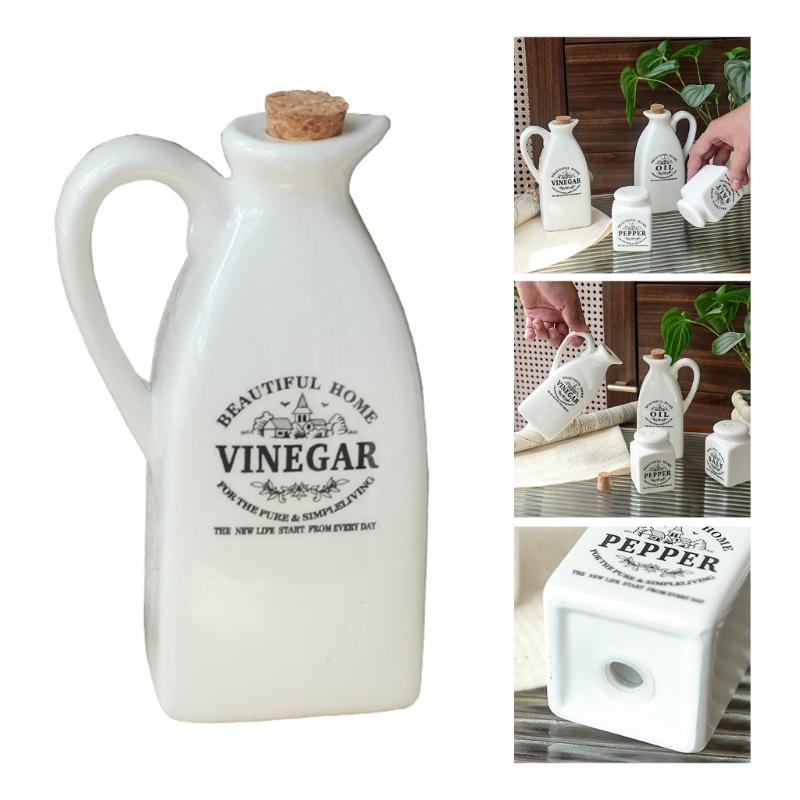 4pcs Ceramic Dispenser Set Including Oil Bottle Vinegar Bottle Salts Pepper Shaker Practical for Home Cooking