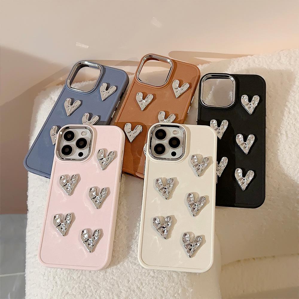 Electroplating Pleated Love Iphone17 Mobile Phone Case 16 Apple 12 Light Luxury 11 Suitable for 15promax High End Sense 13