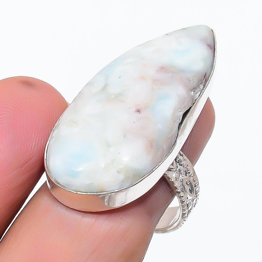 Natural Larimar Gemstone Handmade 925 Sterling Silver Jewelry Ring Size 9.5 T3j76