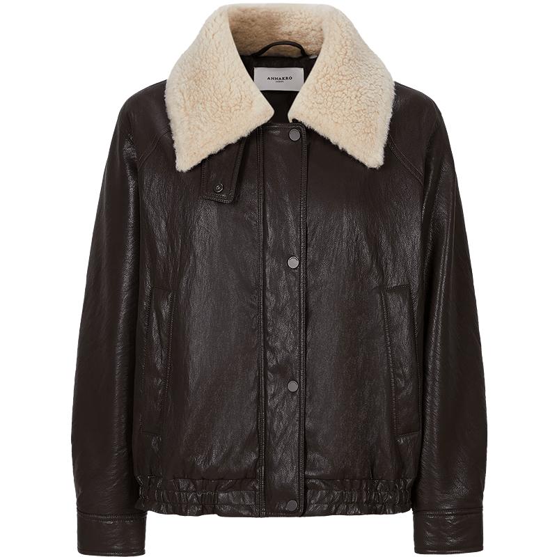 JIUZI Vintage Faux Fur & PU Leather Patchwork Down Jacket
