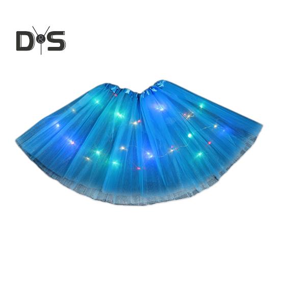 LED Light-Up Women Mesh Skirt Elastic Waist Illuminated Skirt Stage Show Colorful Gauze Skirt Multi Layer Full Mesh Skirt