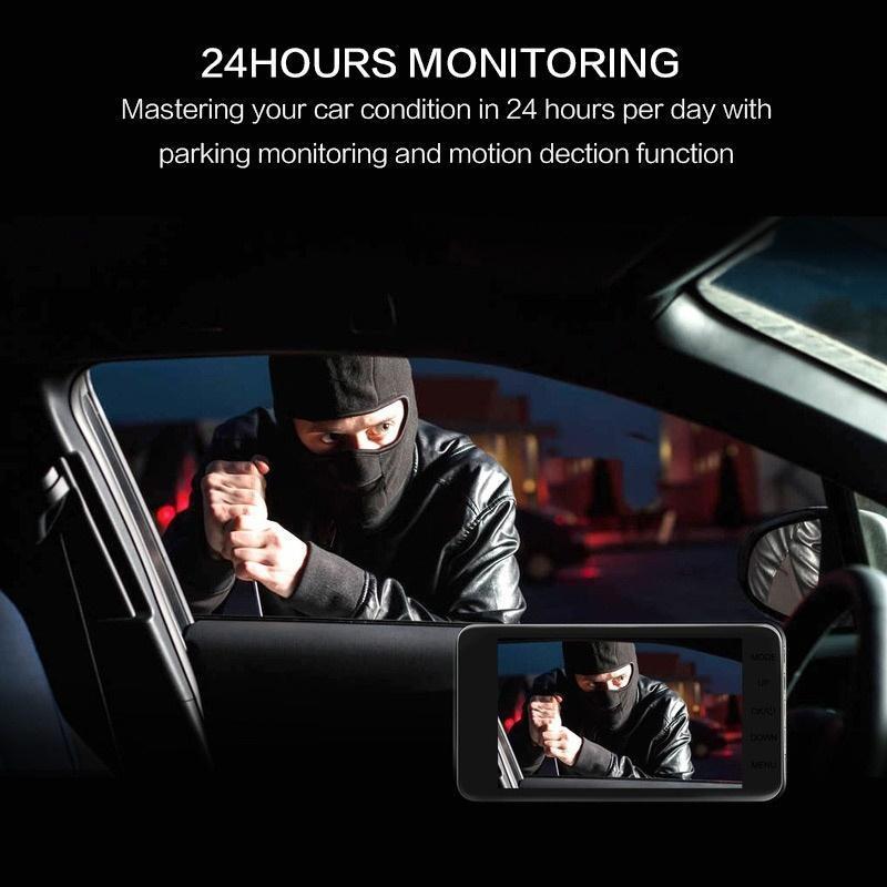 Dash Cam 1080P Dual Lens DVR Car Driving Recorder 4 Inch LCD Screen 170° Wide Angle, G-Sensor, WDR, Parking Monitor, Loop Recording, Motion Detection