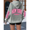 New York Lettering Print Hoodie, Casual Drawstring Hooded Long-sleeve Kangaroo Pocket Sweatshirt