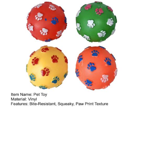 Squeaky Ball Dog Toy Puppy Chew Toy with Paw Print Texture Interactive Dog Teeth Cleaning Toy for Aggressive Chewers