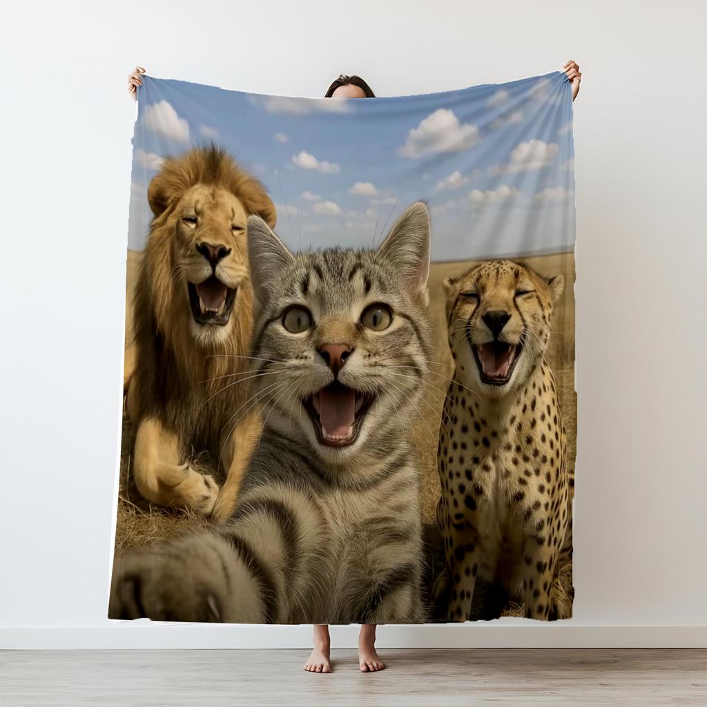 The Lovely Lion Tiger Cat Fashion Blanket Printed Throw Fashion Blanket Plush Fluffy Flannel Fleece Fashion Blanket Soft Throws for Sofa Cou