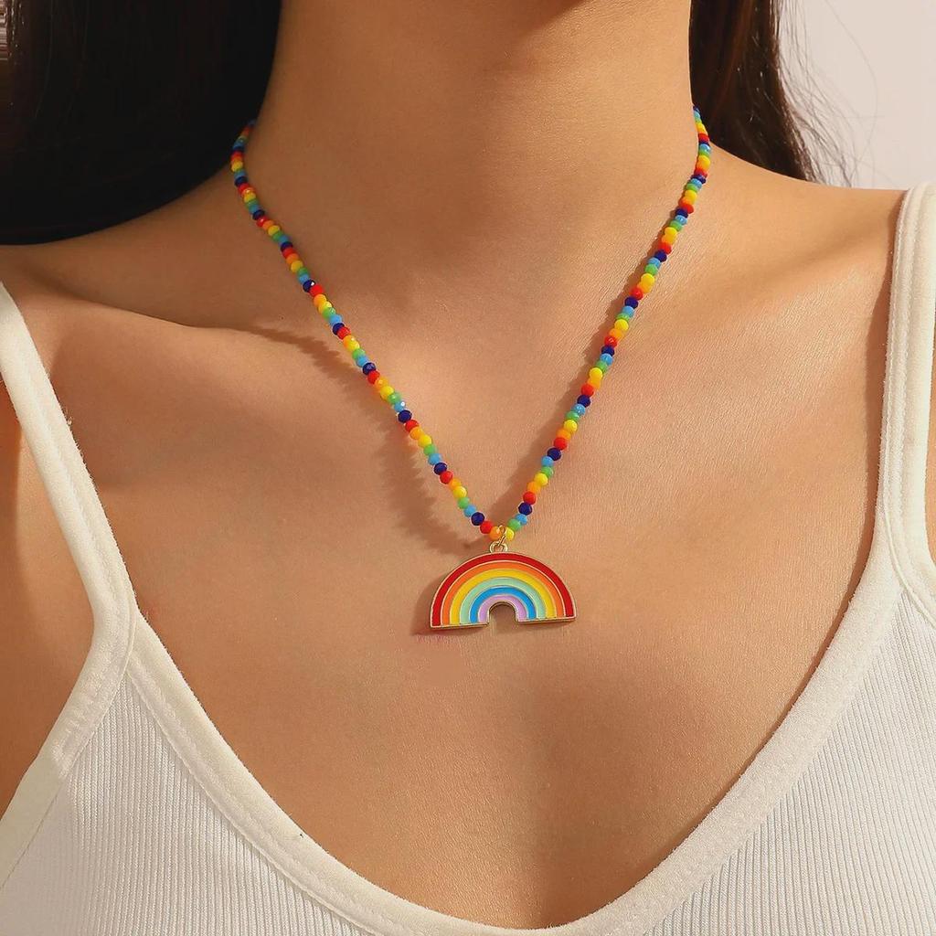 Rainbow Crystal Friendship Multi-Layer Necklace for Couples