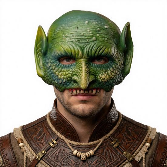 Masque Party Lézard Effrayant Halloween Masque Vert, Masque Demi-Visage Texturé Réaliste, Accessoire de Costume Reptile Détaillé en Mousse PU, pour Fêtes Et