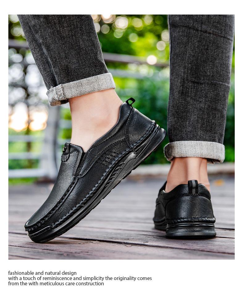 Men's Soft-Soled Leather Slip-On Loafers - Lightweight Casual Design