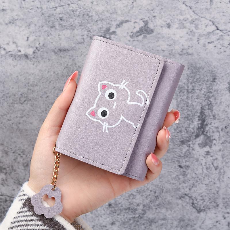 New Cartoon Cat Design Women's Trifold Cute Small Leather Wallet