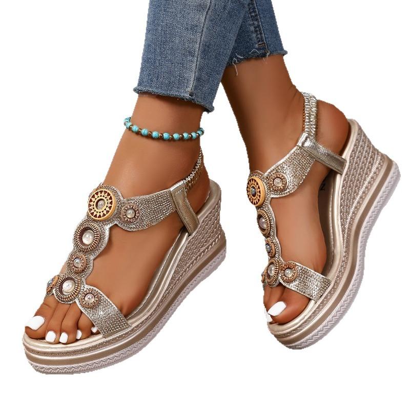 Women’s Bohemian Rhinestone Wedge Platform Roman Sandals