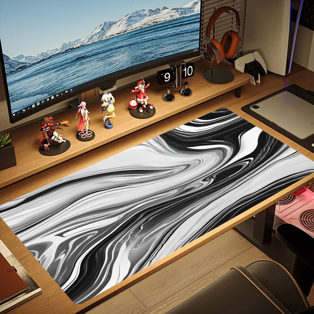Large Black Marble Swirl XXL Mousepad Abstract Liquid Texture Deskmat Non-Slip Rubber Gaming Pc Keyboard Desk Gamer Mats
