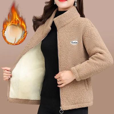 Autumn/winter New Style Lamb Wool Jacket For Middle-aged Elderly Women Fleece Lined Thickened Cotton Coat Fashionable Jacket