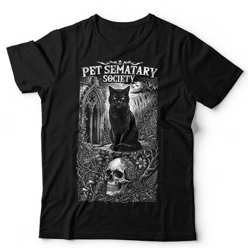 Black Cat Skull Gothic TShirt Horror Halloween Pet Sematary Graphic Tee S