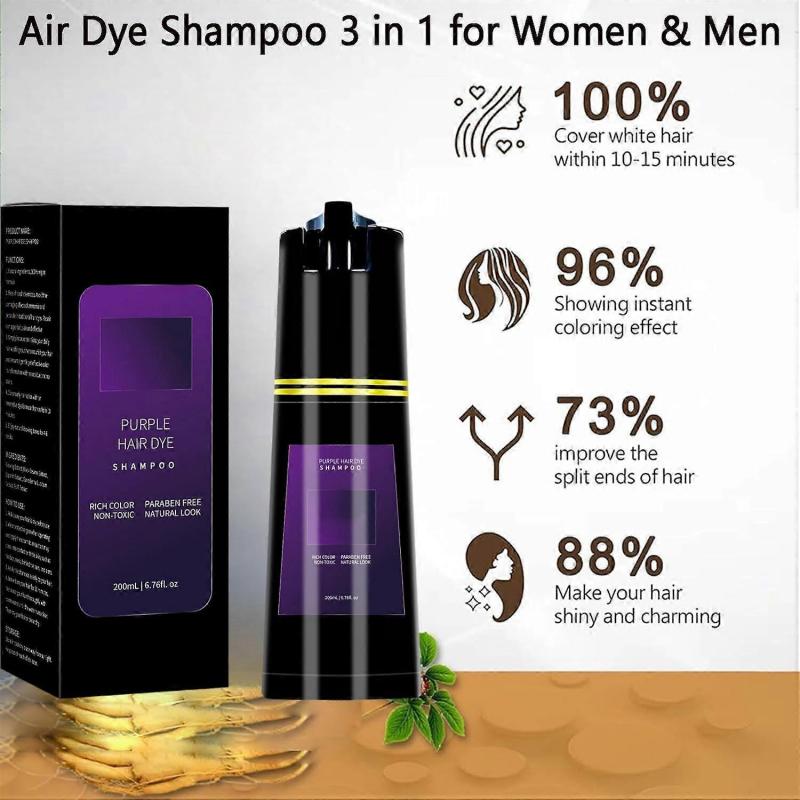 Hair Dye Shampoo, Polar Hair Care 3 In 1 Instant Hair Dye Shampoo, Natural Hair Dye Shampoo for Women Men, Hair Color Shampoo for All Hair Types 200ML