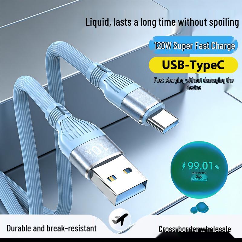 Silicone 120W Super Fast Charge Type-C Cable, 10A Compatible with Huawei, Honor, Oppo Phones.