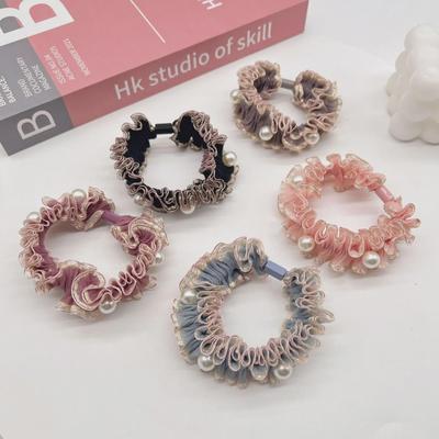Haarschmuck-Set mit Perlenblumen im koreanischen Stil: Stirnband, Haargummi, Gummiband und Dutt-Accessoire für Frauen