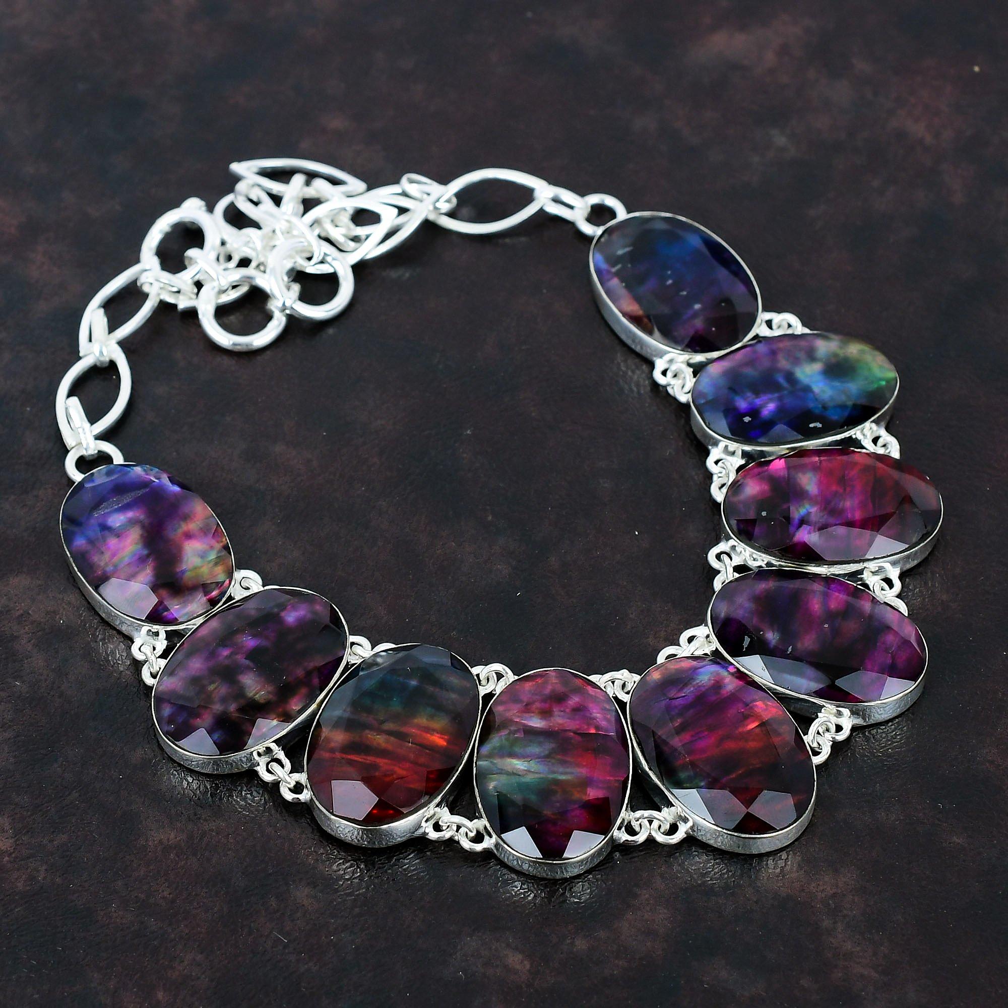 

Ожерелье с граненым аммолитом, ожерелье из стерлингового серебра 925 пробы, регулируемая цепочка ручной работы, ожерелье из драгоценных камней, ювелирные изделия, подарки для жены, новое ожерелье Adjustable