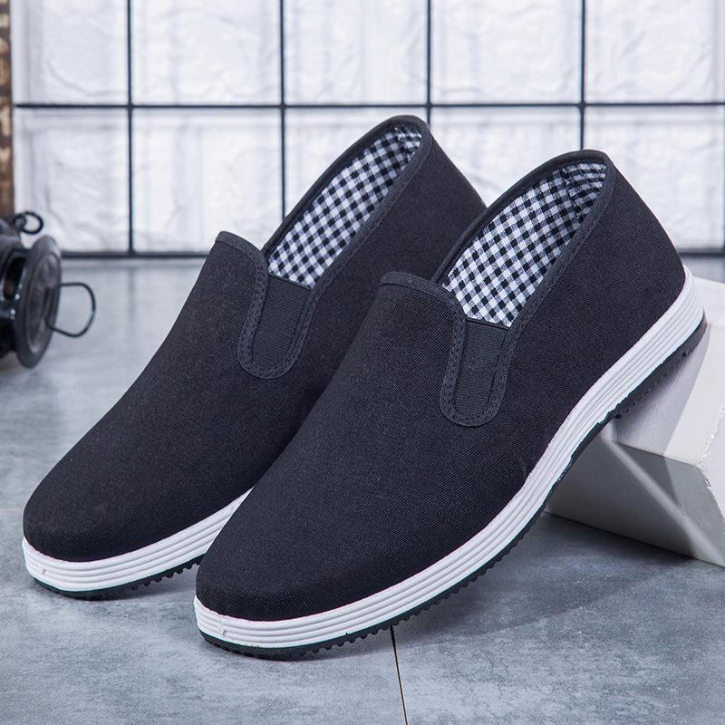 Men's Slip-on Shoes Made of Old Beijing Fabric, Cow Leather Sole, Non-slip, Breathable, Wear-resistant, Comfortable Driving Shoes.