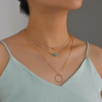 Simple Geometric Circle Multi-layer Alloy Stacked Women's Necklace
