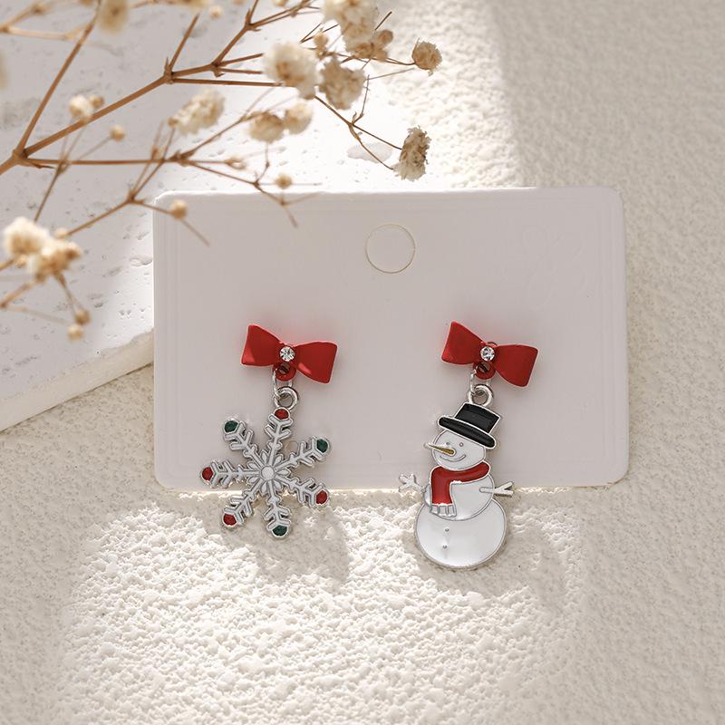 High-End Asymmetrical Rhinestone Christmas Cartoon Earrings for Women