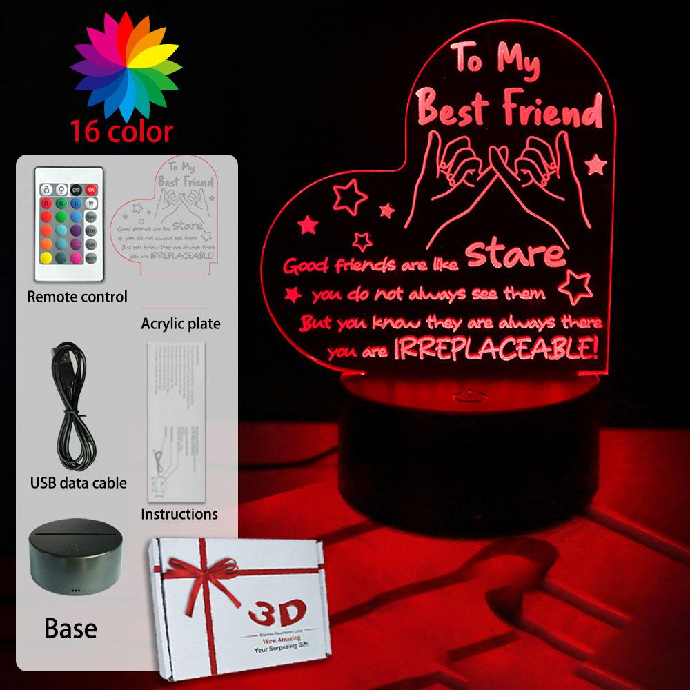 My Best Friend Heart Night Light LED Lamp Touch Remote Room Decor with Inspiring Quote USB/Battery Powered Friendship MOM Gifts