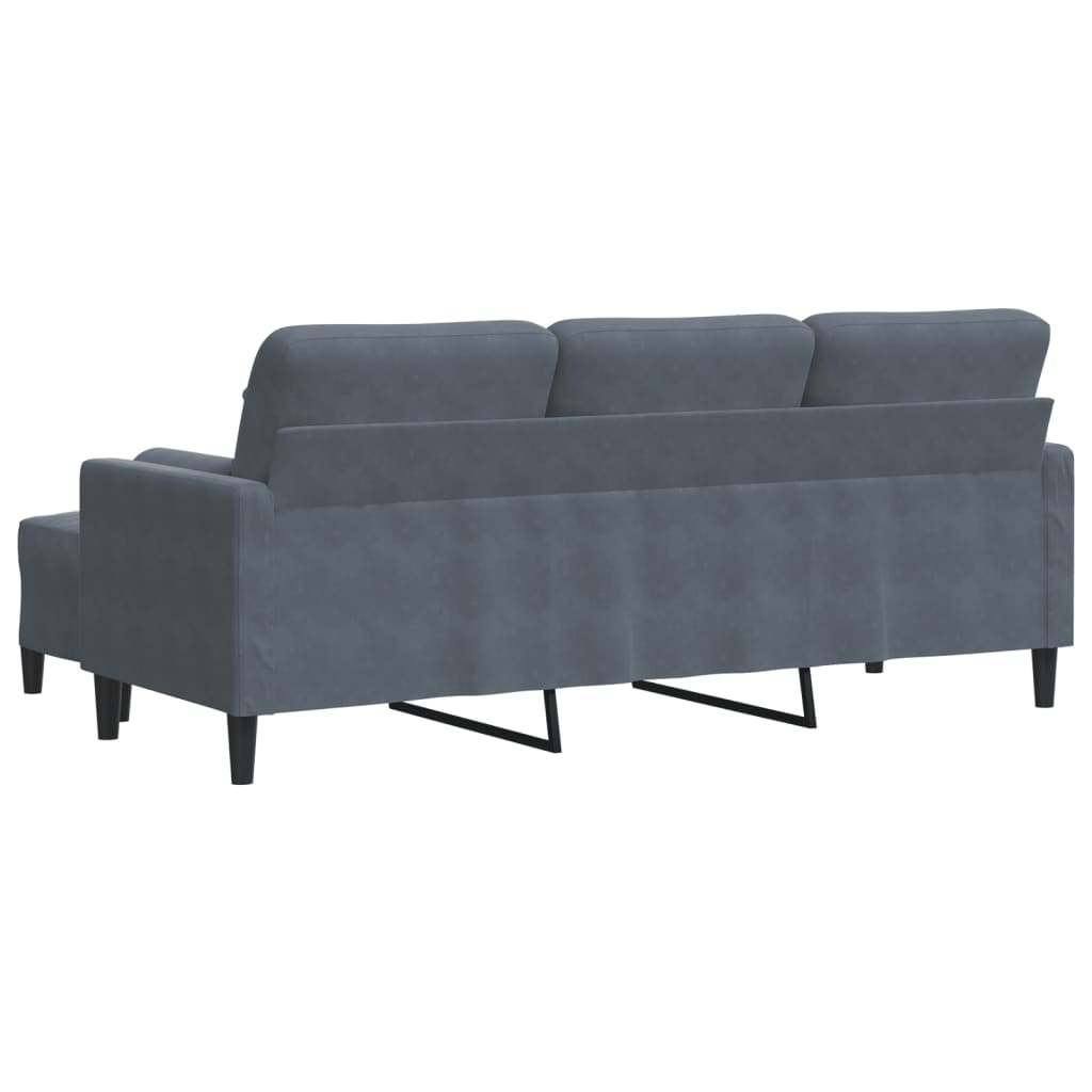 3 Seater Velvet Sofa with Footstool Dark Grey 180 Cm