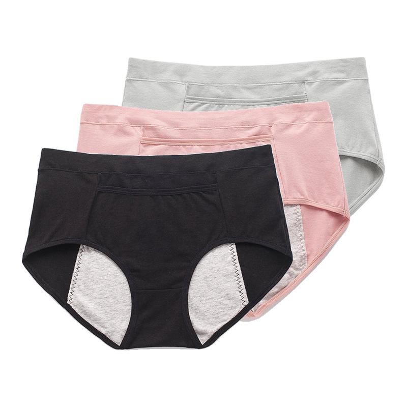 3Pcs Women's Menstrual Underwear Leakproof Briefs Ladies Comfortable High Waist Panties Hygienic Plus Size Pants L-4XL