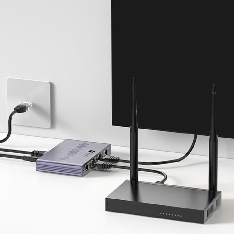 Multiple Device Ethernet Splitter 4 Port Gigabit Speed Networking Hub Aluminum Housing for Home Office Connection