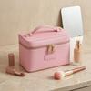 PU Makeup Bag Women Waterproof Durable Storage Organizer With Stitched Seam Square Design