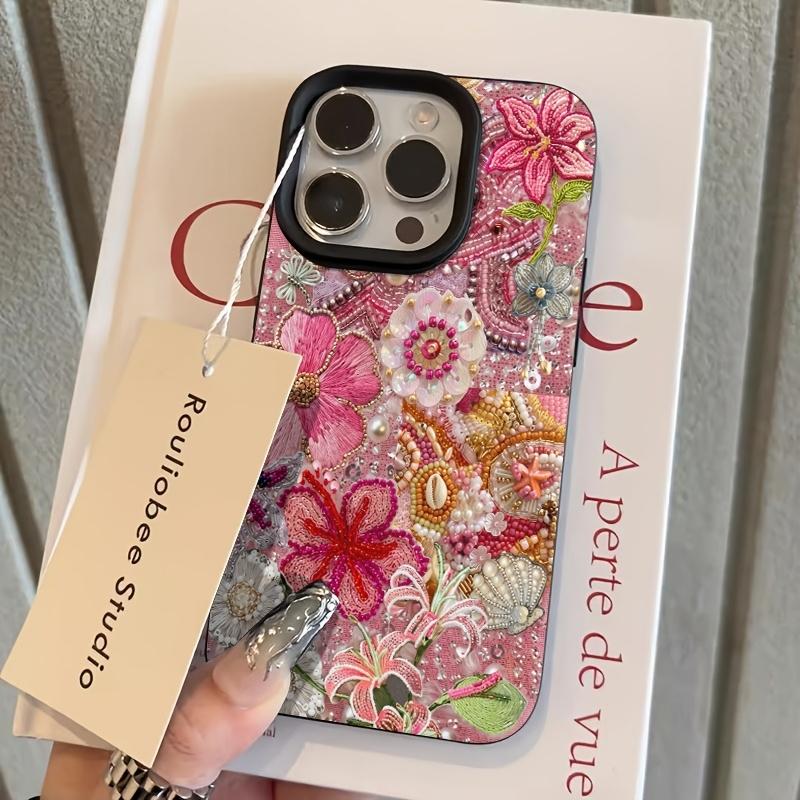 Phone Case For iPhone 17 Pro Max 16 13 14 12 11 15 8 7 Plus XS XR X 17E Air with Floral And Beaded Ocean Patchwork Design Cover