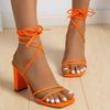 Dünne Riemen Blockabsatz Sandalen Übergröße Sommer Damen Quadratische Zehenpartie Offene Zehenpartie Rutschfest All-Match Römische Schuhe