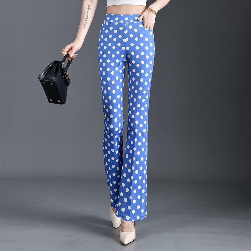 Plus Size Slimming Polka Dot Mid-Waist Flare Pants - Versatile Summer Casuals