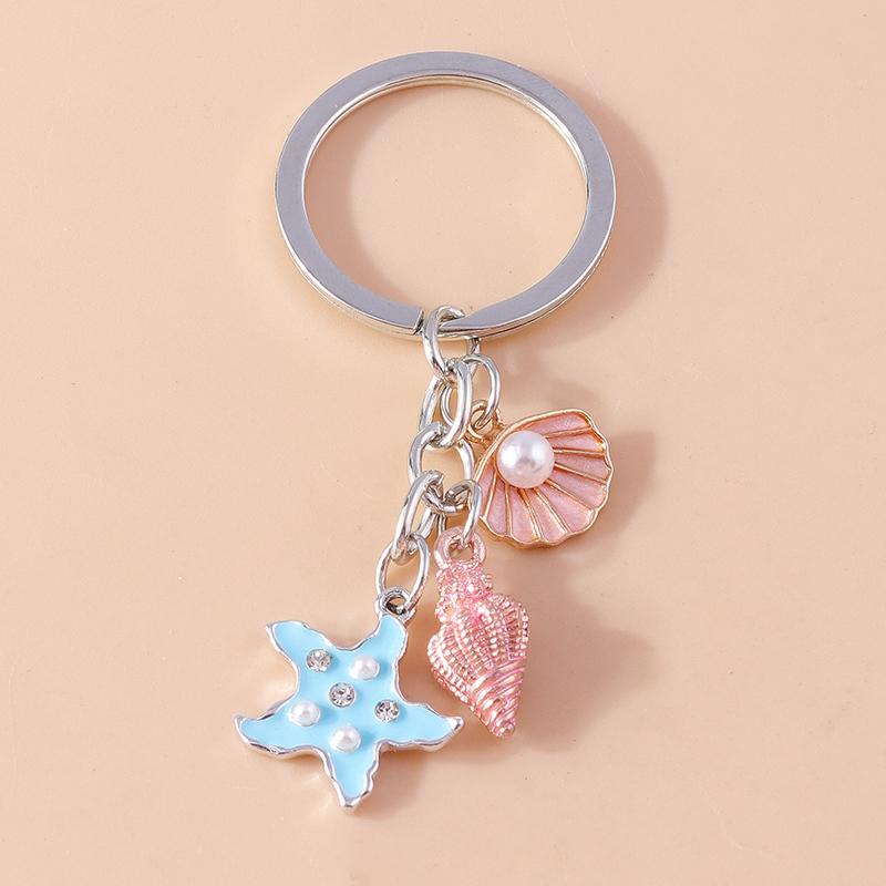 Cute Enamel Summer Beach Conch Shell Keychain Starfish Key Ring Pendant for Women Girls Handbag Decor DIY Handmade Jewelry Gift