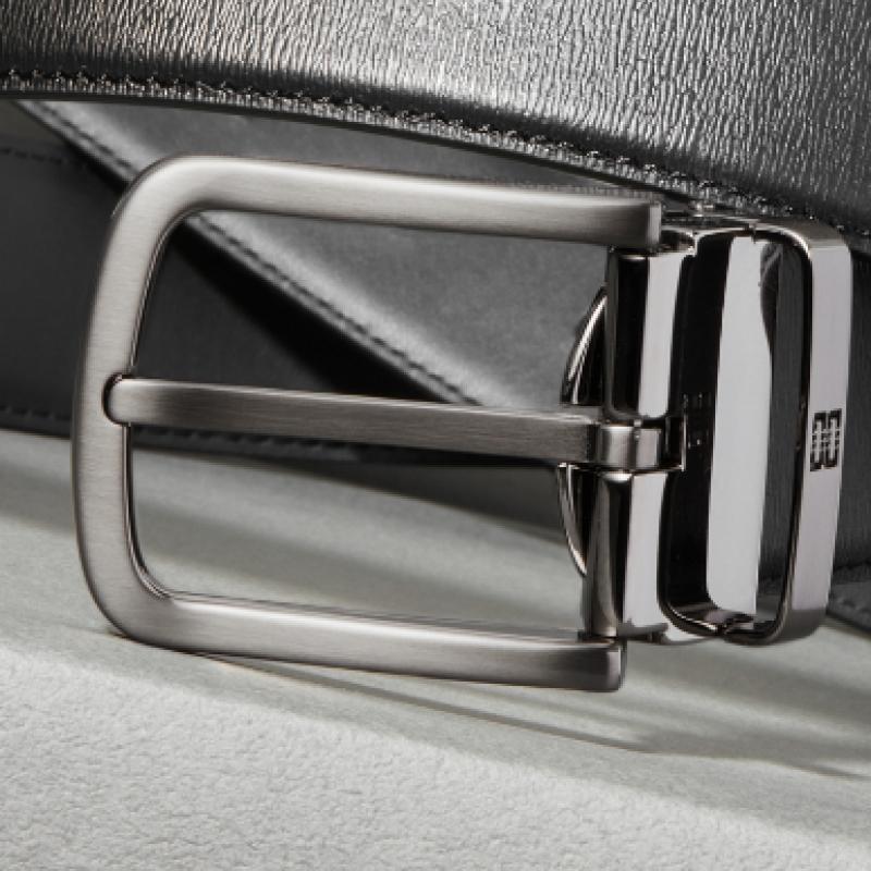 Daks Black Buckle Dd Logo Embossed Calfskin Belt Dbbe4f045bk
