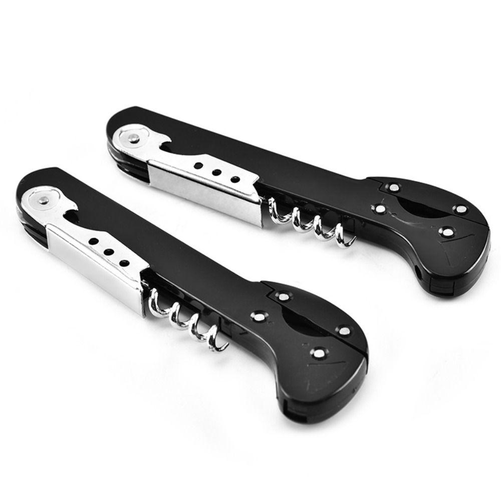 2 Pcs Black Multifunctional Red Wine Bottle Opener Three In One 5.7 Inches Red Wine Bottle Opener Stainless Steel Bottle Opener