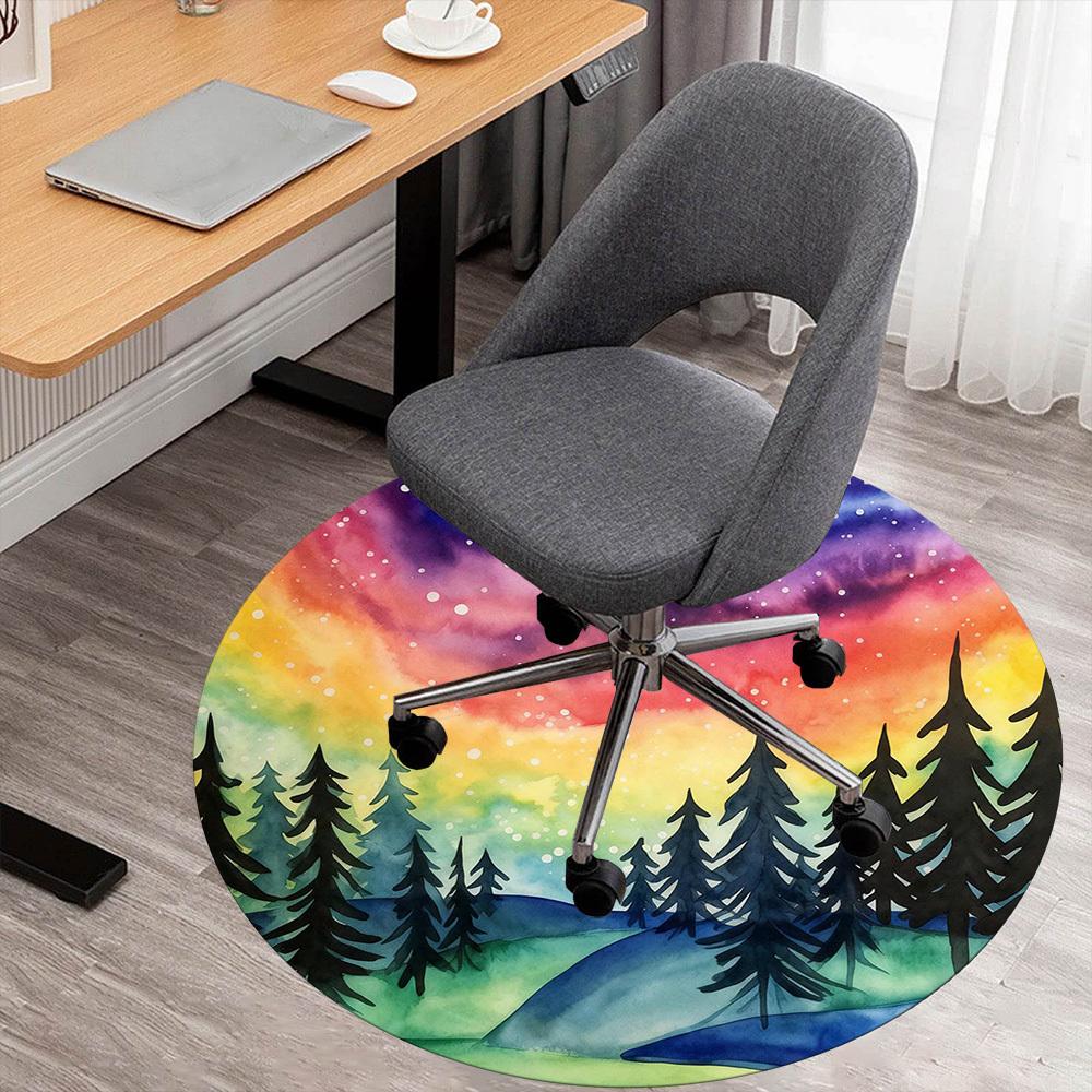 1pc rainbow forest Round Chair mat office Area Rug - Non-Slip, Floor Mat for Office, Bedroom, Ideal home decor gift p0105010