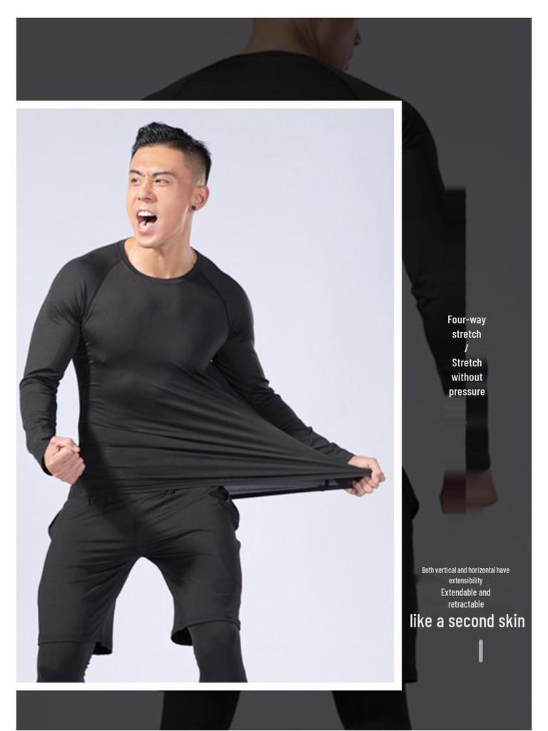 Pánská rychleschnoucí sada s dlouhým rukávem, vysoce elastická, na fitness a jógu pro podzim/zimu