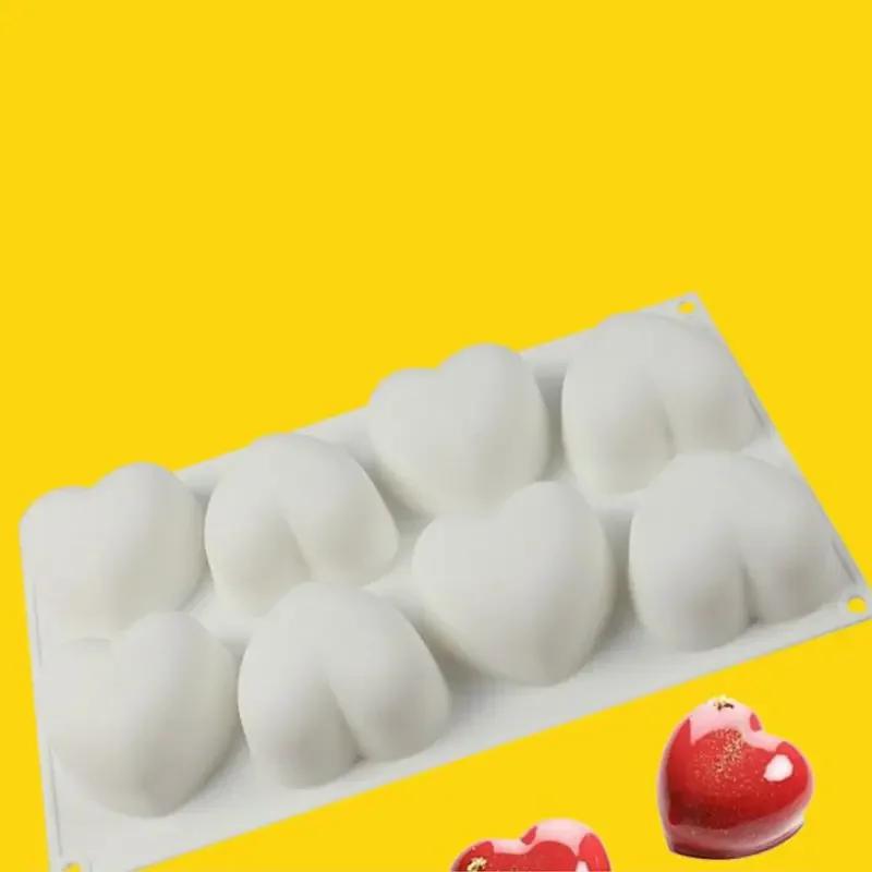 New 8 Cavity Heart Shaped Silicone Mould Cake Mousse Pastry Bakeware Tools DIY Chocolate Cake Molds Fudge Cupcake Decorating Too