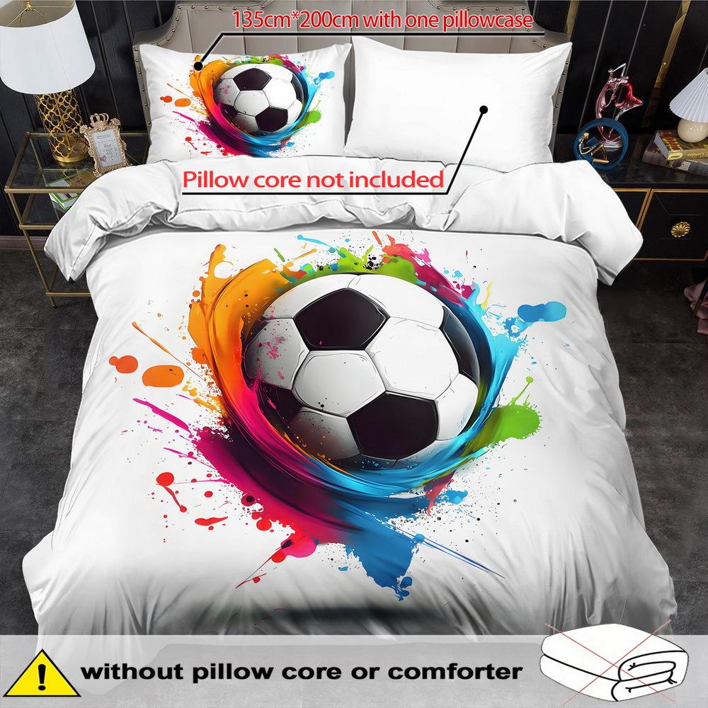 Open Football Theme Down Comforter Cover Set - 2/3pcs, Soft Comfortable Breathable, Sports Pattern Print bedding, Football Sport Print Duvet 135cm*200cm
