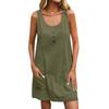 Women's Color Round Neck Fashionable Short Skirt Pocket Casual Dress