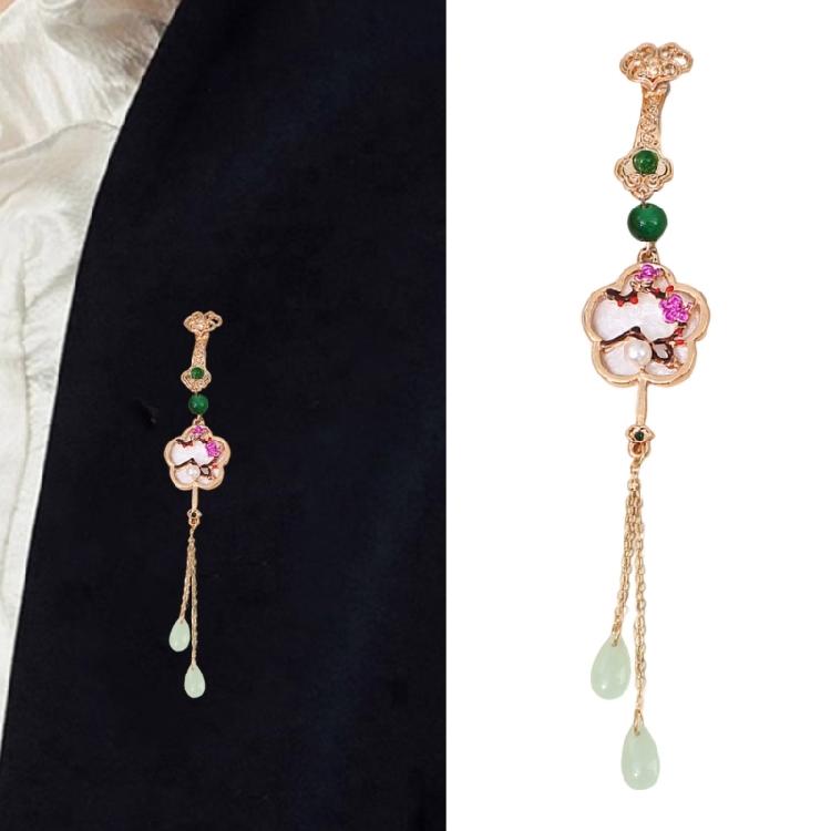 Four Gentleman Flowers Themed Ornamental Pin Secure Back Closure Traditional Asian Inspired Jewelry Accessory For Ladies