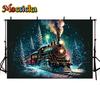 Mocsicka Christmas Train Background Photography Winter Snow Tree Decoration Baby Family Photo Backdrop Studio Party Props Banner